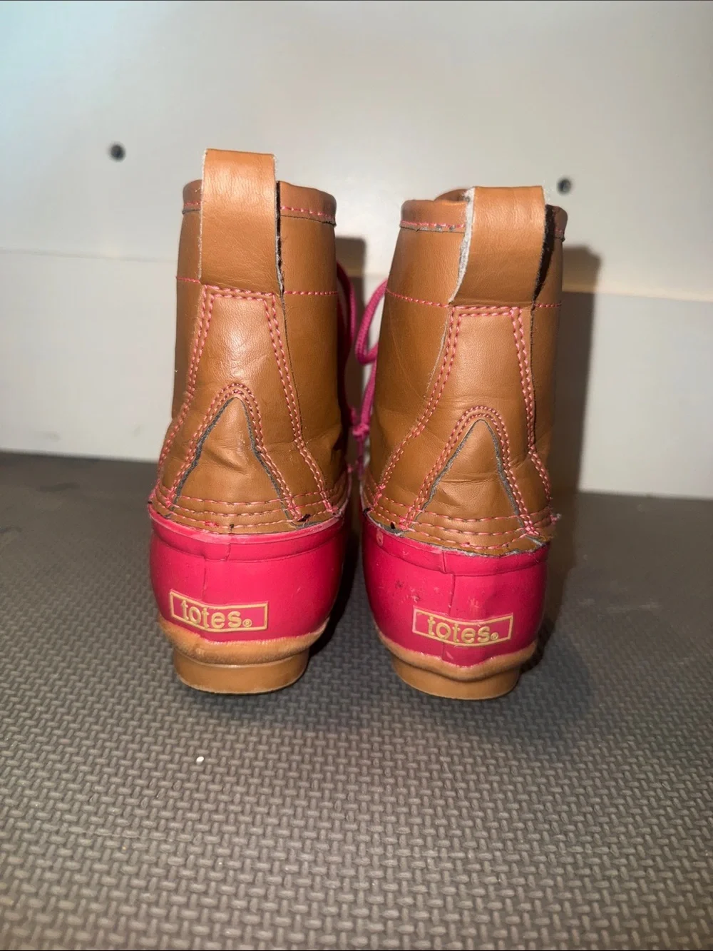 totes Kids Pink and Brown Lace-Up Rain Boots